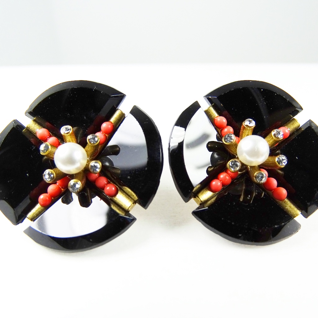Loren Hope Midori Antique Gold Black Crystal Studs